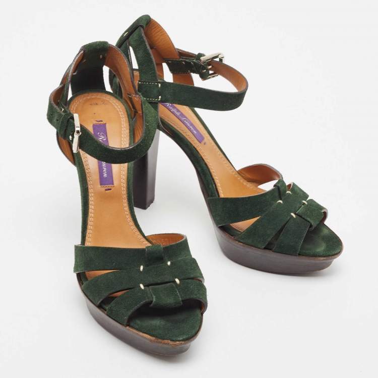 Pre Owned Ralph Lauren Green Suede Ankle Strap Sandals Size 37.5