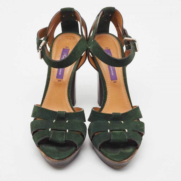 Pre Owned Ralph Lauren Green Suede Ankle Strap Sandals Size 37.5