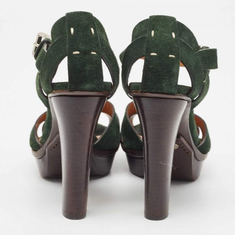 Pre Owned Ralph Lauren Green Suede Ankle Strap Sandals Size 37.5