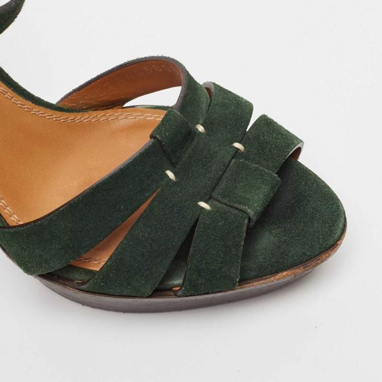 Pre Owned Ralph Lauren Green Suede Ankle Strap Sandals Size 37.5