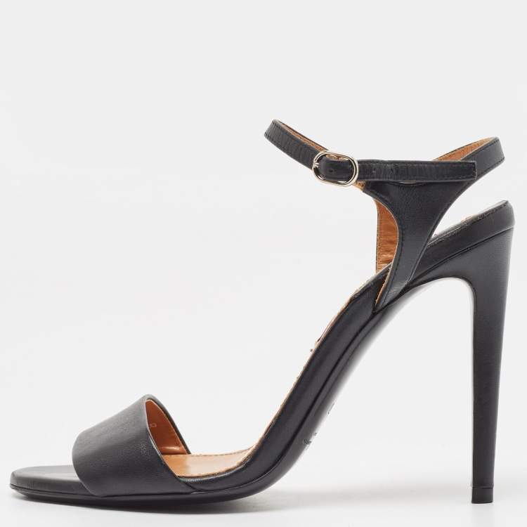 Pre Owned Ralph Lauren Black Leather Ankle Strap Sandals Size 35