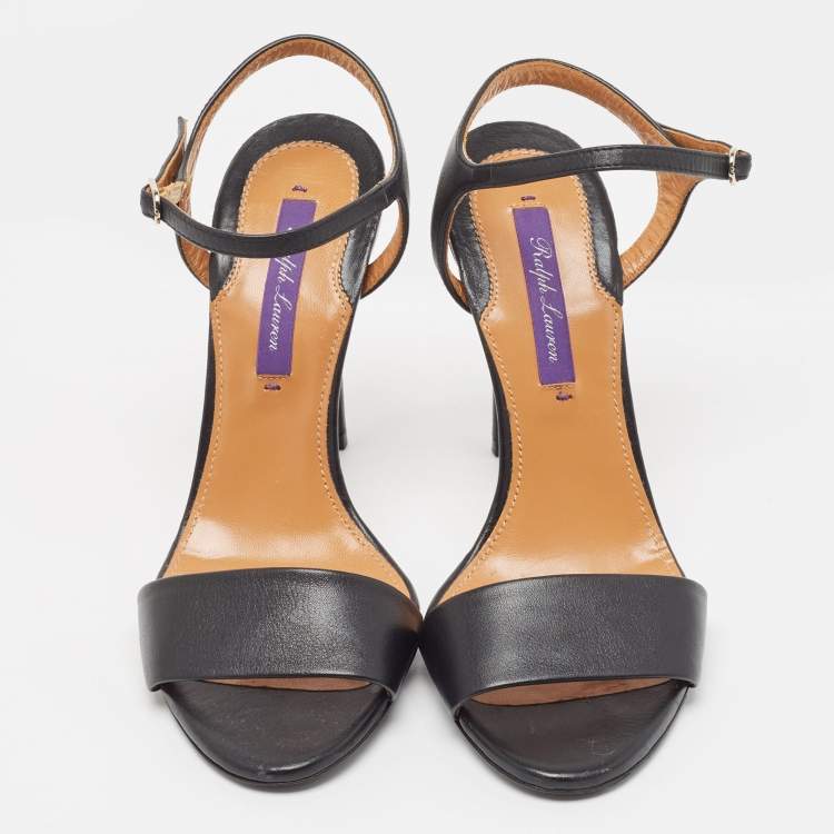 Pre Owned Ralph Lauren Black Leather Ankle Strap Sandals Size 35