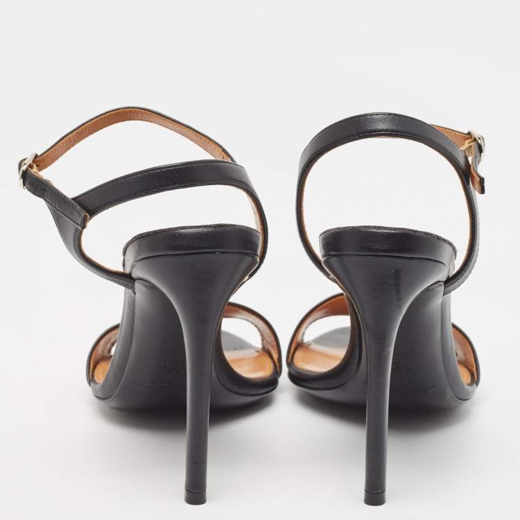 Pre Owned Ralph Lauren Black Leather Ankle Strap Sandals Size 35