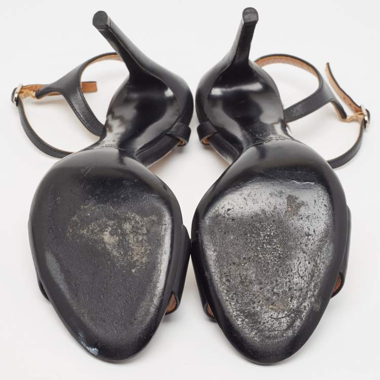 Pre Owned Ralph Lauren Black Leather Ankle Strap Sandals Size 35