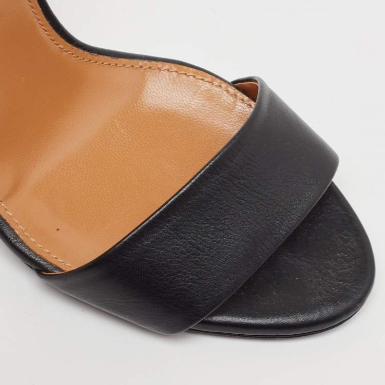 Pre Owned Ralph Lauren Black Leather Ankle Strap Sandals Size 35
