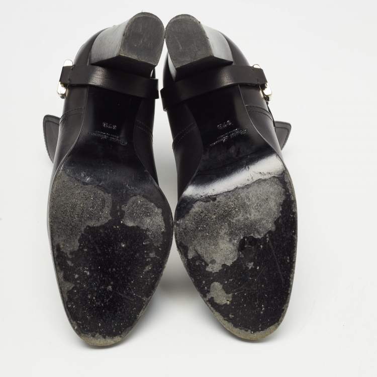 Pre Owned Ralph Lauren Black Leather Buckle Ankle Boots Size 37