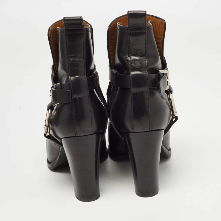 Pre Owned Ralph Lauren Black Leather Buckle Ankle Boots Size 37