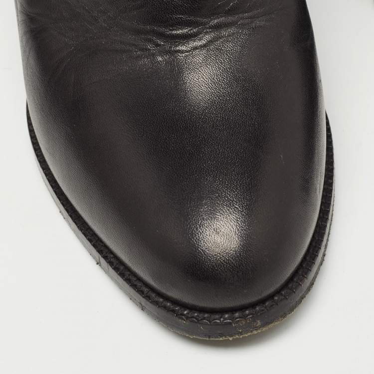 Pre Owned Ralph Lauren Black Leather Buckle Ankle Boots Size 37
