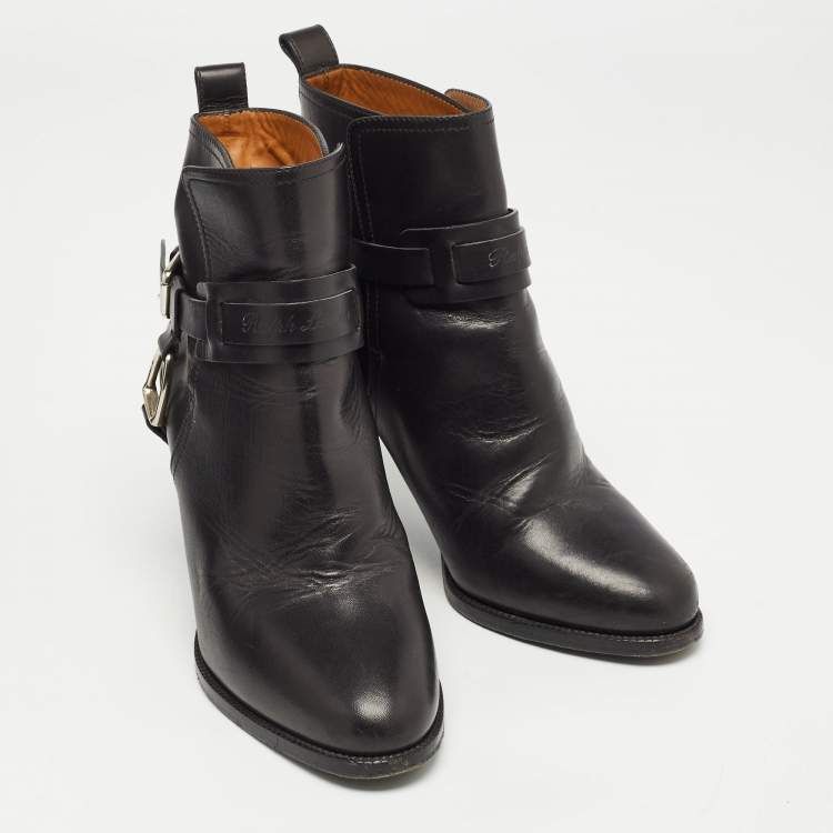 Pre Owned Ralph Lauren Black Leather Buckle Ankle Boots Size 37
