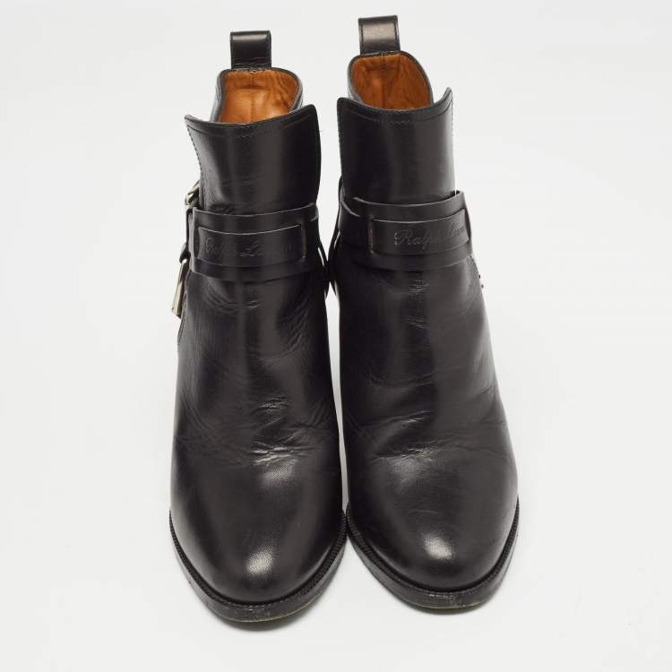 Pre Owned Ralph Lauren Black Leather Buckle Ankle Boots Size 37