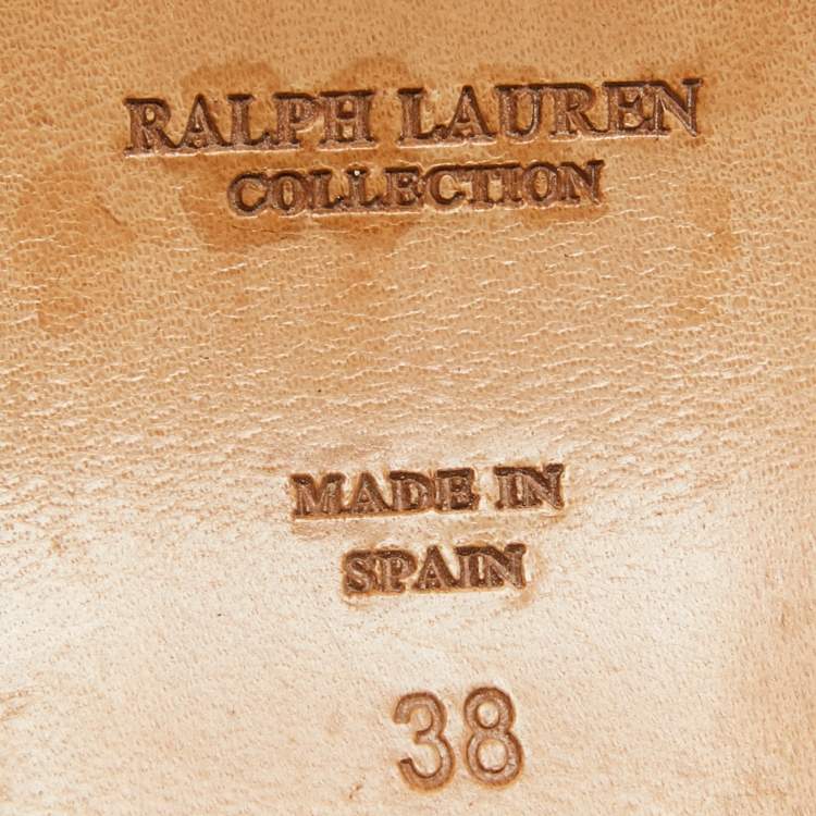 Pre Owned Ralph Lauren Brown Leather Espadrille Wedge Platform Ankle Strap Sandals Size 38