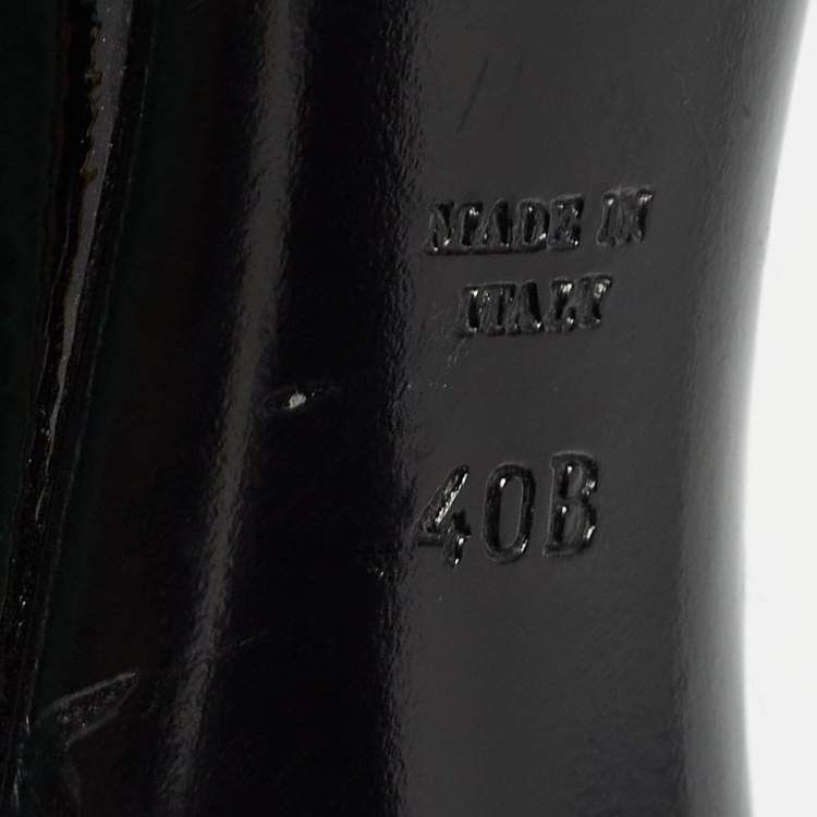 Pre Owned Ralph Lauren Black/White Patent Leather T Strap Sandals Size 40