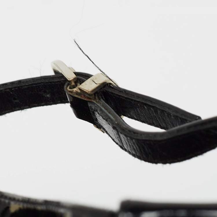 Pre Owned Ralph Lauren Black/White Patent Leather T Strap Sandals Size 40