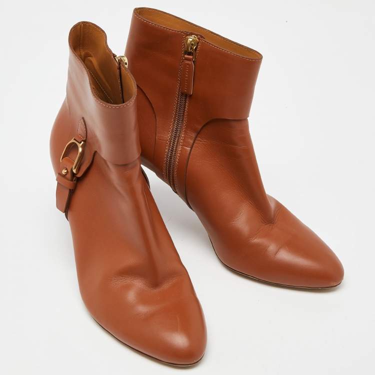 Pre Owned Ralph Lauren Tan Leather Ankle Boots Size 39