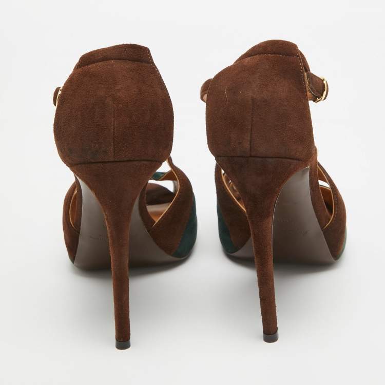 Pre Owned Ralph Lauren Tricolor Suede Cut Out Ankle Strap Sandals Size 38