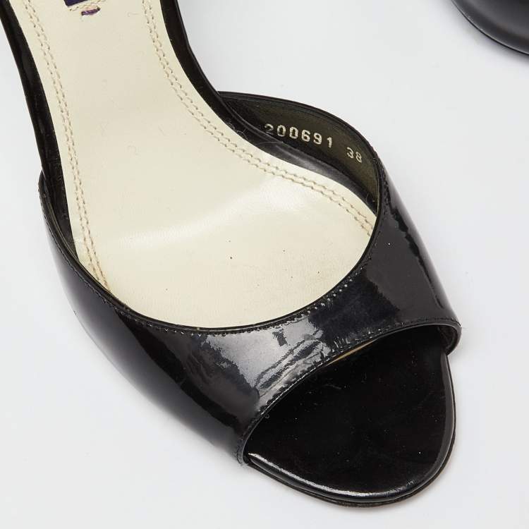 Pre Owned Ralph Lauren Collection Black Patent Leather Peep Toe Sandals Size 38