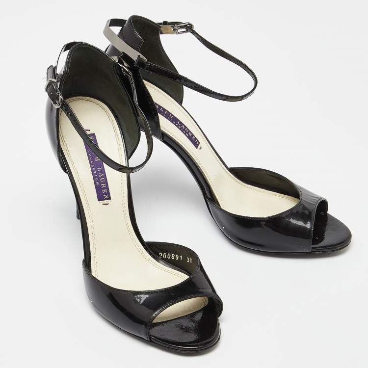 Pre Owned Ralph Lauren Collection Black Patent Leather Peep Toe Sandals Size 38