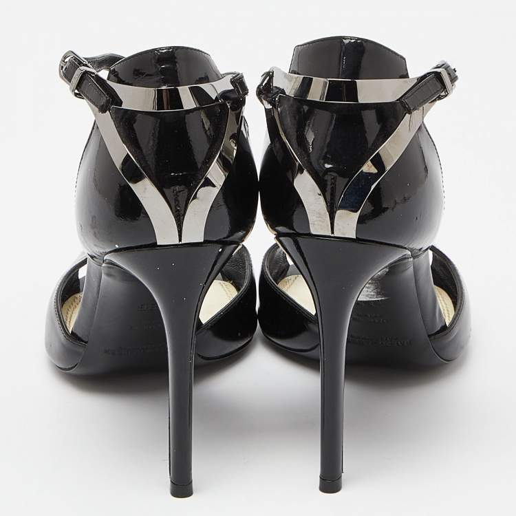 Pre Owned Ralph Lauren Collection Black Patent Leather Peep Toe Sandals Size 38
