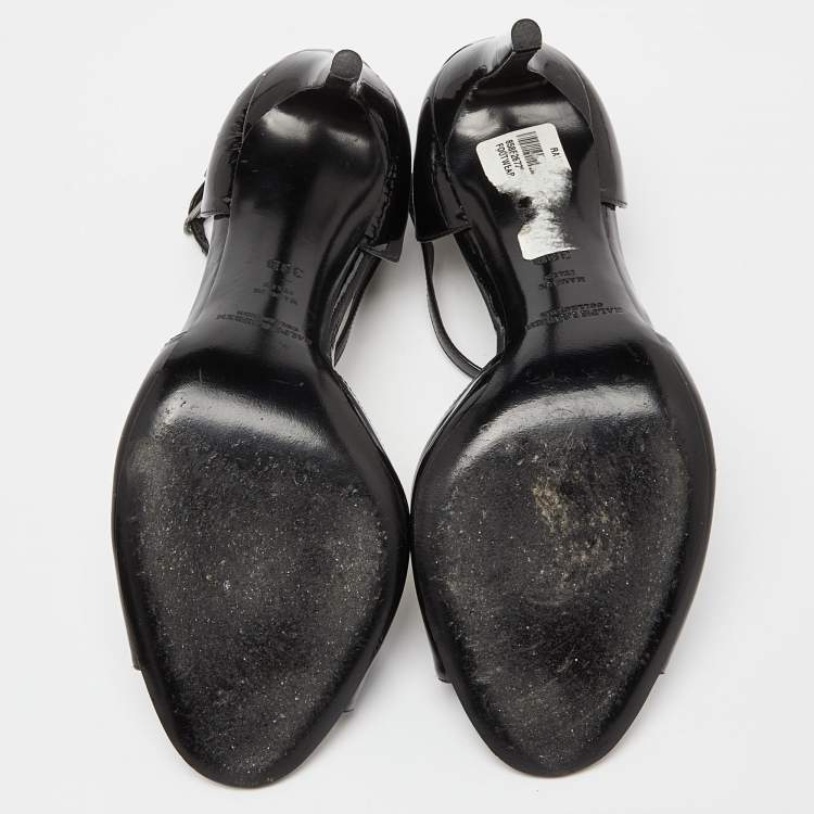 Pre Owned Ralph Lauren Collection Black Patent Leather Peep Toe Sandals Size 38