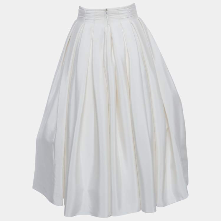 Pre Owned Rami al ali Cream Pleated Midi Skirt S