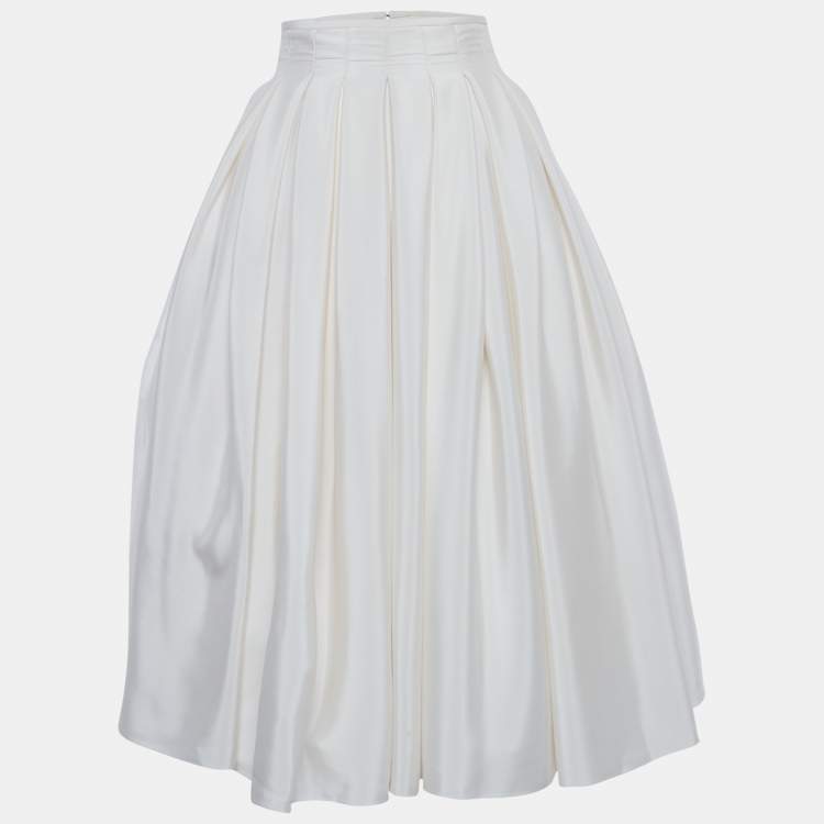 Pre Owned Rami al ali Cream Pleated Midi Skirt S