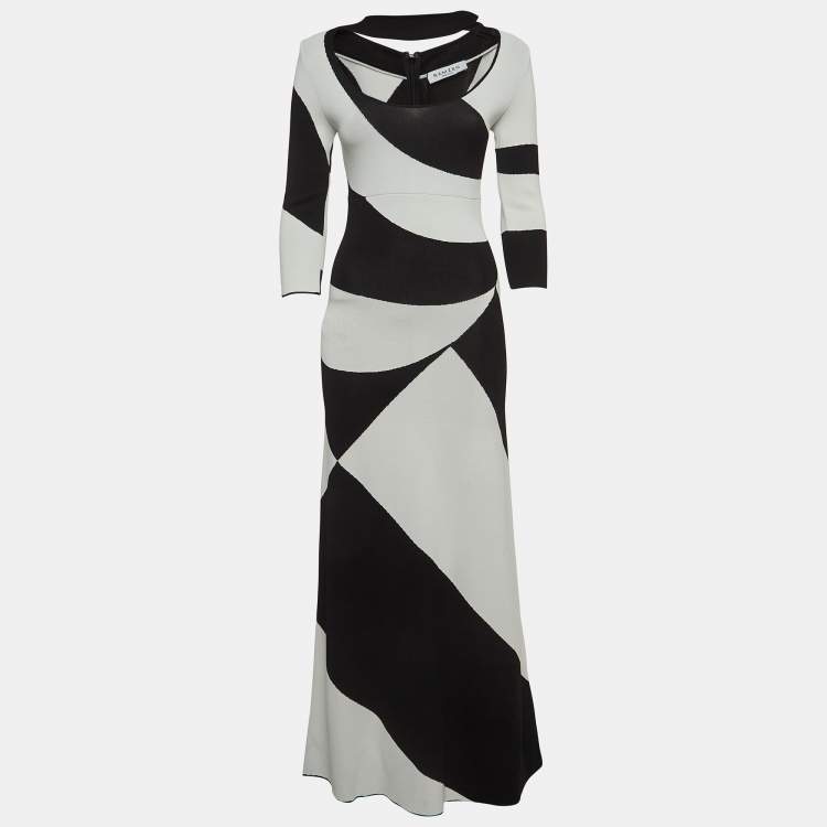 Pre Owned Ramzen Black/White Striped Knit Maxi Dress S