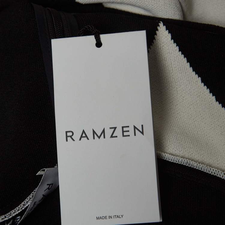 Pre Owned Ramzen Black/White Striped Knit Maxi Dress S