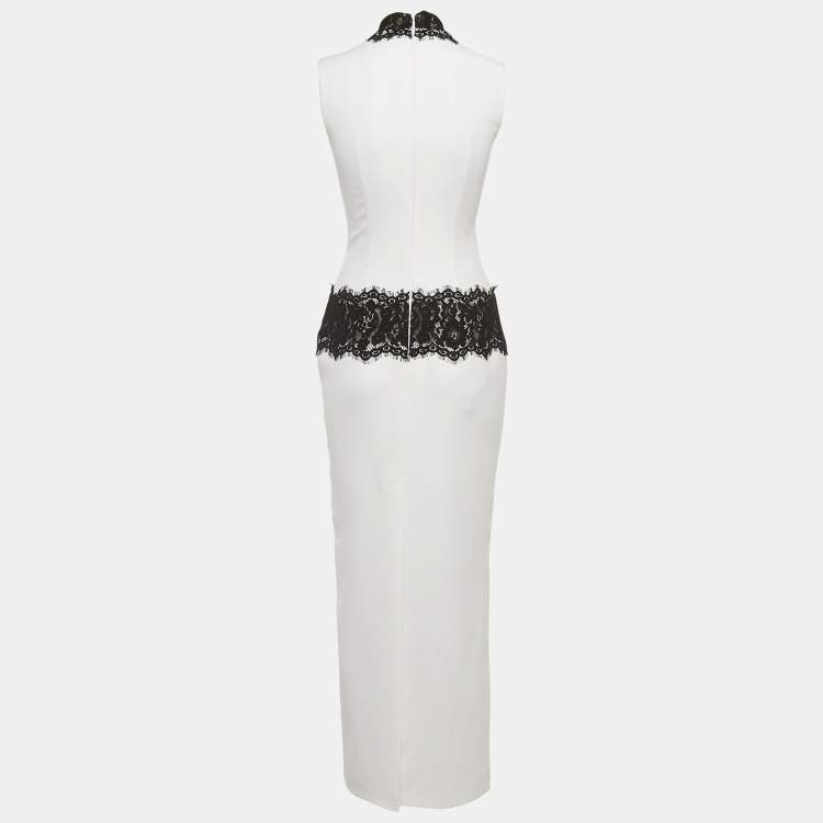 Pre Owned Rasario White Lace Trim Crepe Maxi Dress S