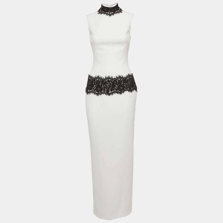 Pre Owned Rasario White Lace Trim Crepe Maxi Dress S