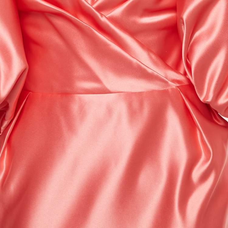 Pre Owned Rasario Pink Satin Puff Sleeve Strapless Corset Midi Dress S