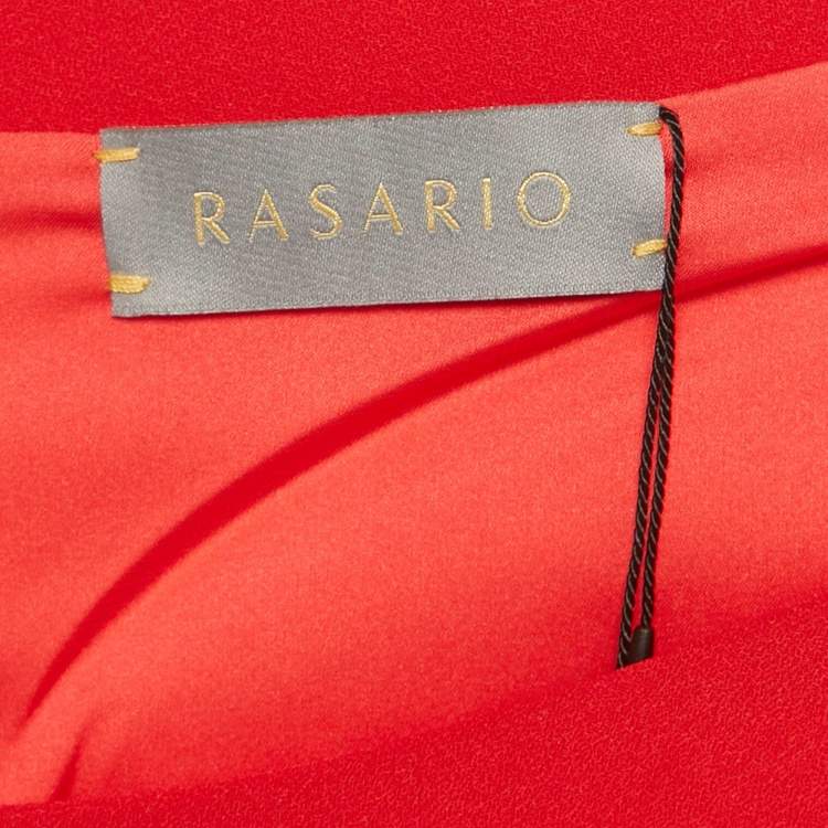 Pre Owned Rasario Red Crepe Fringed Midi Dress M