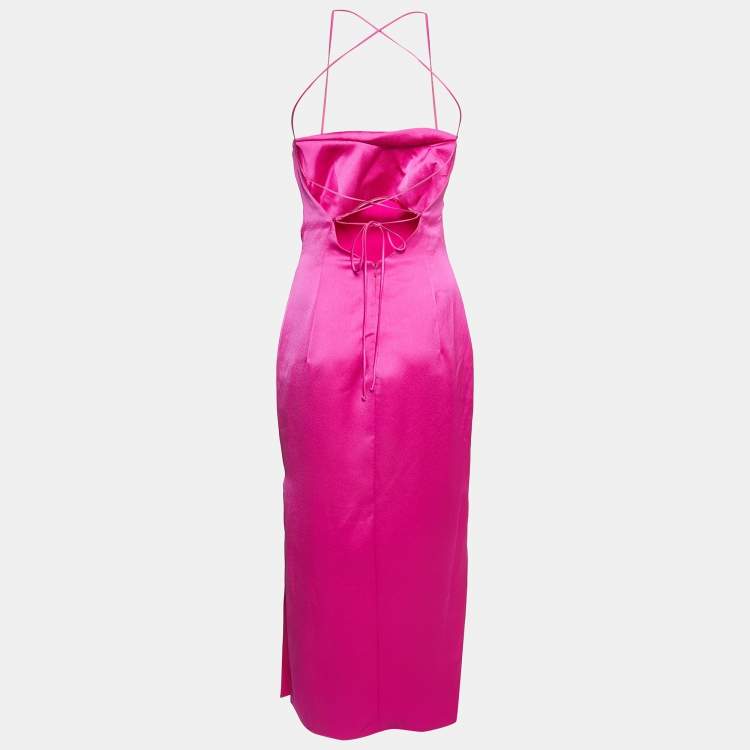 Pre Owned Rasario Pink Crepe Cowl Neck Strappy Maxi Dress S