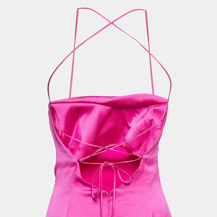 Pre Owned Rasario Pink Crepe Cowl Neck Strappy Maxi Dress S