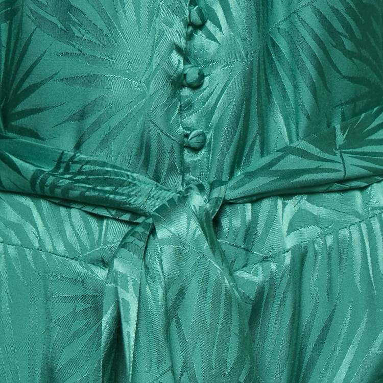 Pre Owned Rat & Bao Green Tropical Pattern Satin Mini Dress M