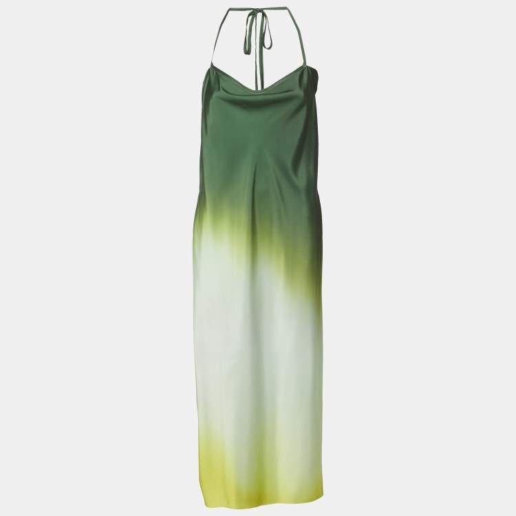Pre Owned Rat & Bao Ombre Green/Multicolor Satin Halter Neck Long Dress XS