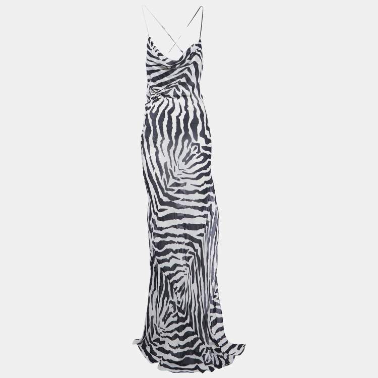 Pre Owned Rat & Bao White /Black Zebra Print Crepe Sheer Maxi Dess XS