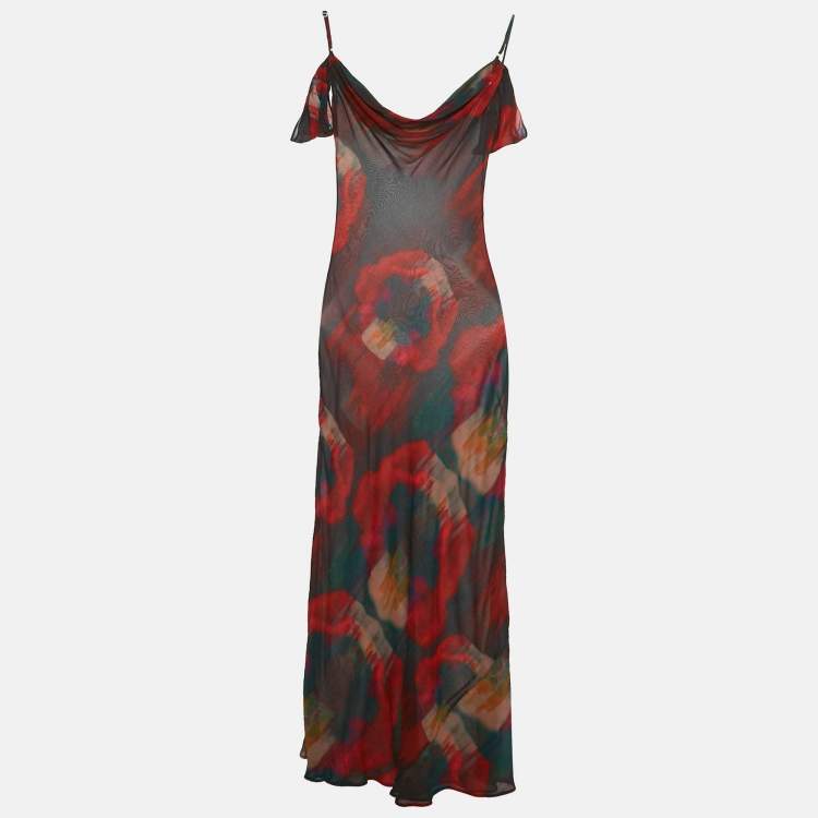 مملوكة مسبقًا Rat & Bao Multicolor Printed Crepe Cold Shoulder Sheer Maxi Dress XS
