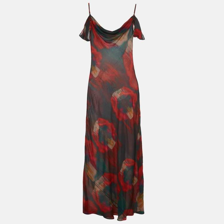 مملوكة مسبقًا Rat & Bao Multicolor Printed Crepe Cold Shoulder Sheer Maxi Dress XS