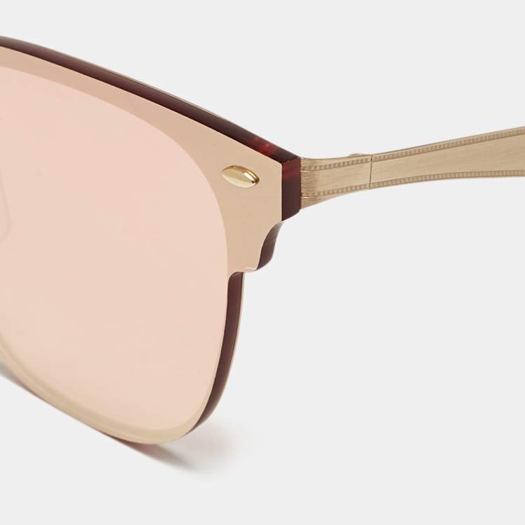 Pre Owned Ray-Ban Metallic Pink Blazed Clubmaster Aviator Sunglasses