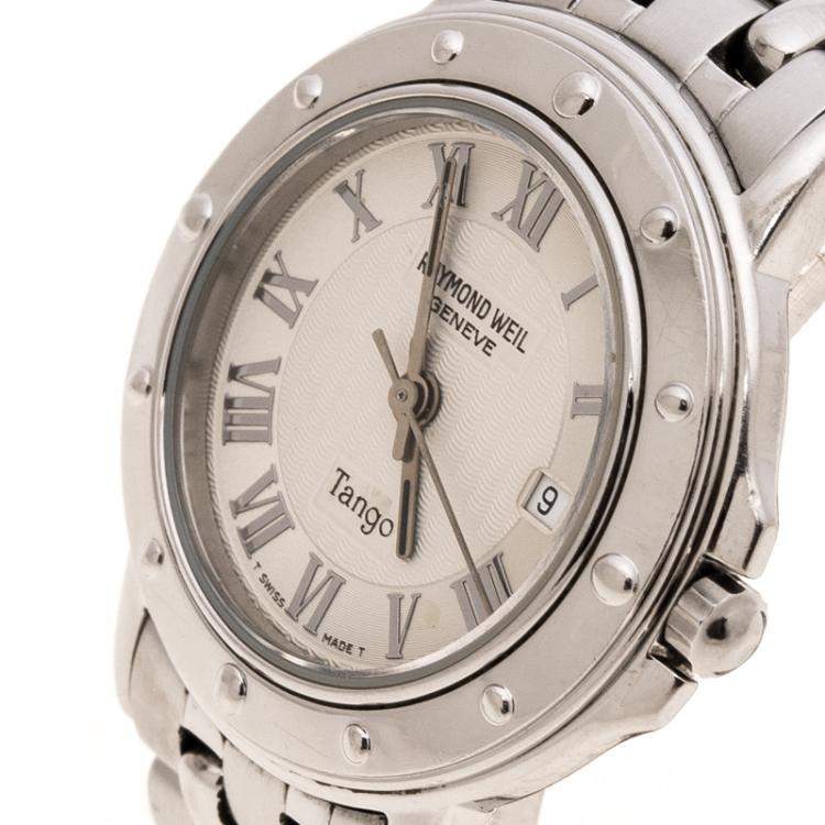 Pre Owned Raymond Weil Silver Stainless Steel Tango 5630 Women's Wristwatch 39 mm