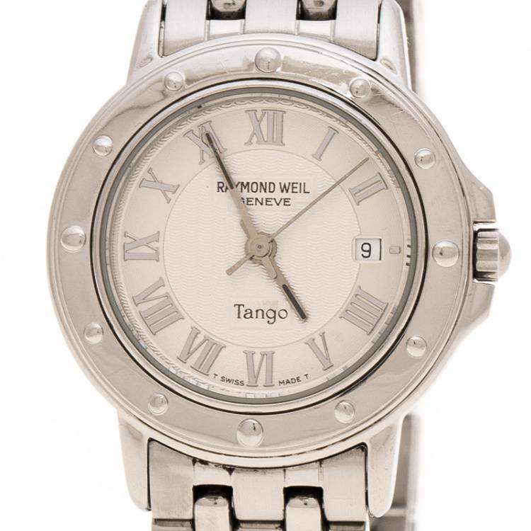Pre Owned Raymond Weil Silver Stainless Steel Tango 5630 Women's Wristwatch 39 mm