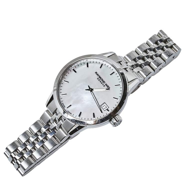 Pre Owned Raymond Weil Mother Of Pearl Stainless Steel Freelancer Women's Wristwatch 33.50 mm