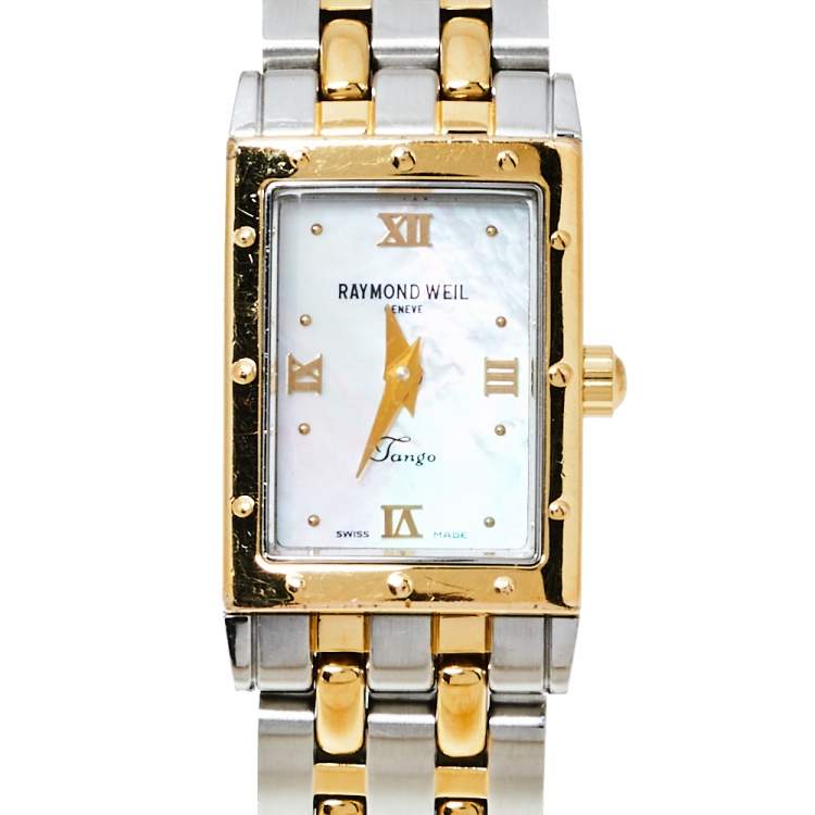 Pre Owned Raymond Weil Mother of Pearl Two-Tone Stainless Steel Tango Women's Wristwatch 17 mm