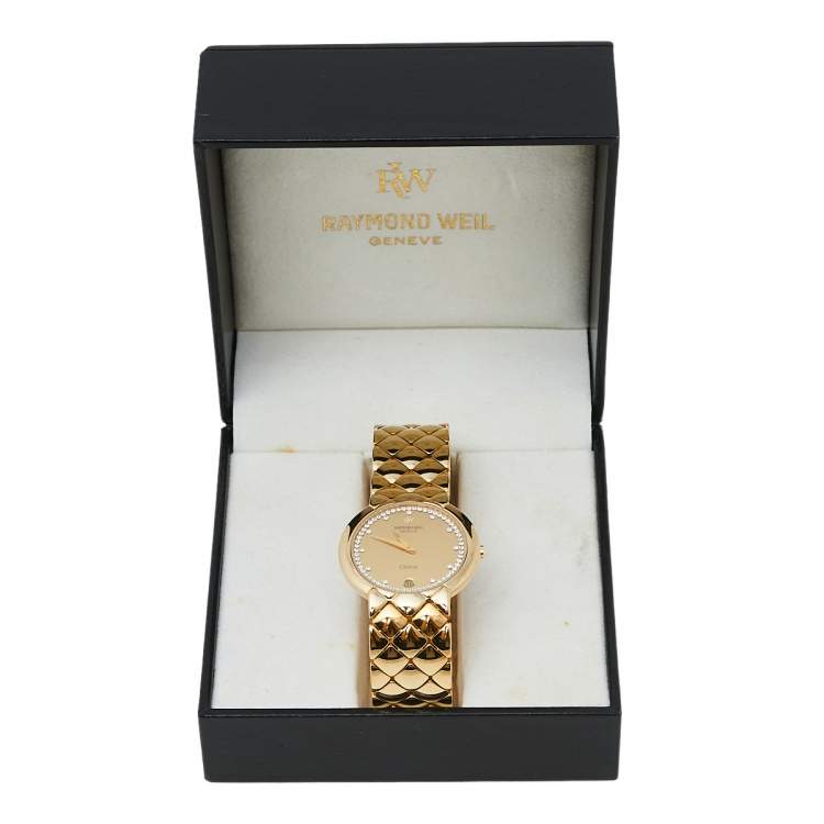 مملوكة مسبقًا Raymond Weil Champagne 18K Gold Electroplated Gloria Quartz Women's Wristwatch 32MM