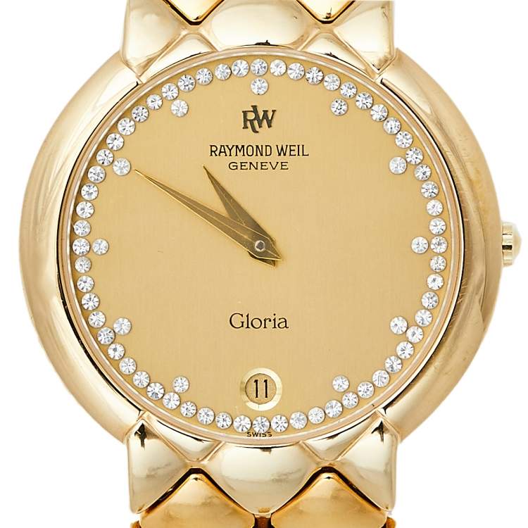 مملوكة مسبقًا Raymond Weil Champagne 18K Gold Electroplated Gloria Quartz Women's Wristwatch 32MM