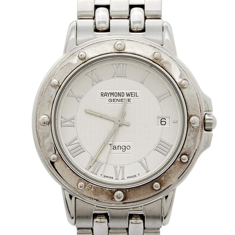 Pre Owned Raymond Weil Silver Stainless Steel Tango 5560 Men's Wristwatch 36 mm