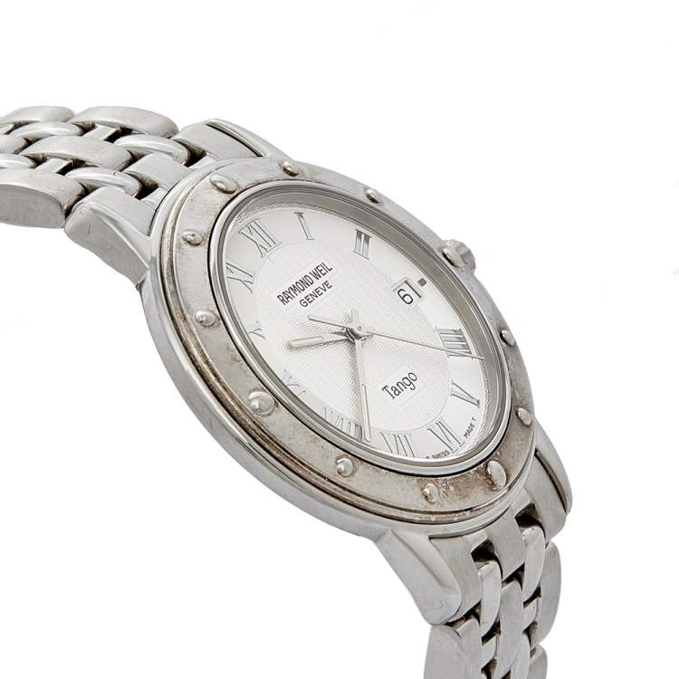 Pre Owned Raymond Weil Silver Stainless Steel Tango 5560 Men's Wristwatch 36 mm