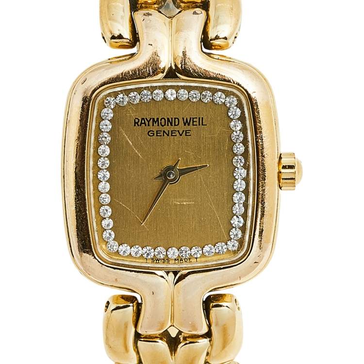 Pre Owned Raymond Weil Champagne Yellow Gold Plated Stainless Steel 5877/1 Women's Wristwatch 20 mm