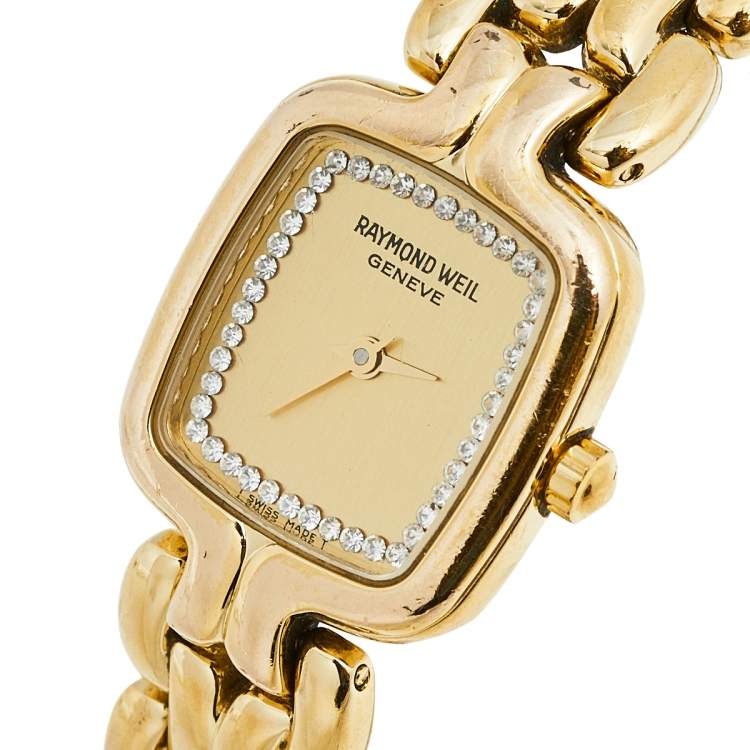 Pre Owned Raymond Weil Champagne Yellow Gold Plated Stainless Steel 5877/1 Women's Wristwatch 20 mm