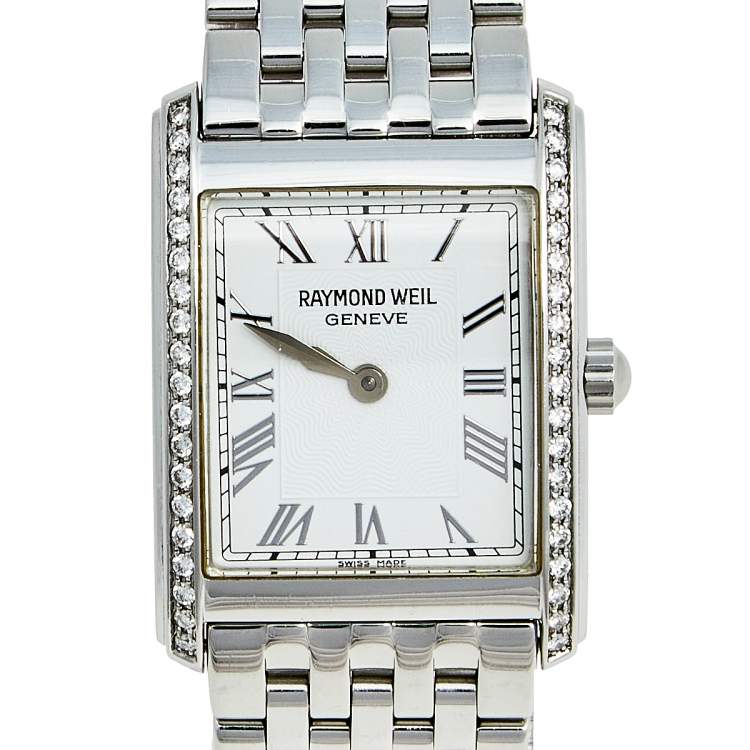 Pre Owned Raymond Weil White Stainless Steel Diamond Classic 5873/1 Women's Wristwatch 22 MM